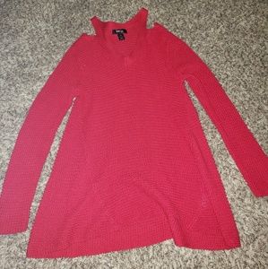 Red knit cold shoulder sweater